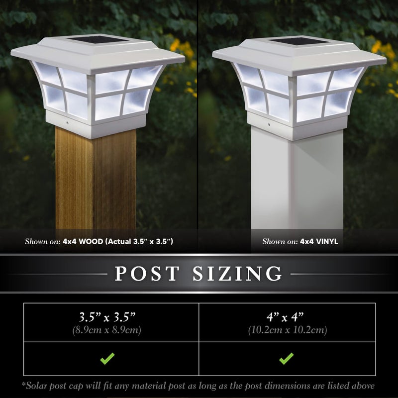 Classy Caps SL079W Prestige Solar Post Cap - White â€“ High-Performance Solar LED Lights, fits 3.5x3.5 & 4x4 Posts, Durable PVC (Vinyl) Construction, Weather-Resistant, Ideal for Decks, Fences - Image 3
